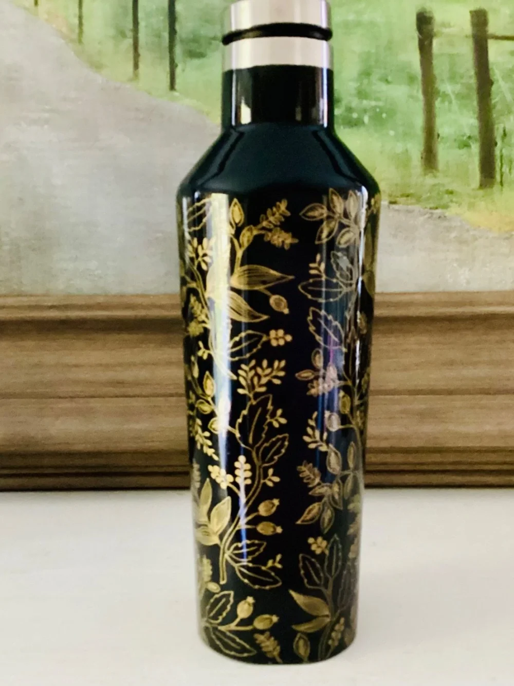 Corkcicle x Rifle Paper Black Gold Floral Queen Ann Canteen 16 Oz Tumbler Bottle